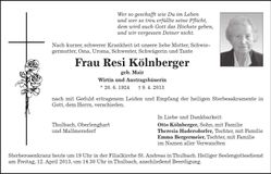 Traueranzeige Resi Kölnberger