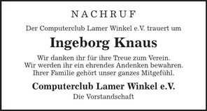 Traueranzeige Ingeborg Knaus