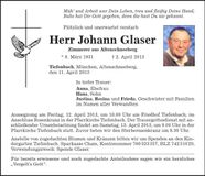 Traueranzeige Johann Glaser