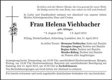 Traueranzeige Helena Viehbacher