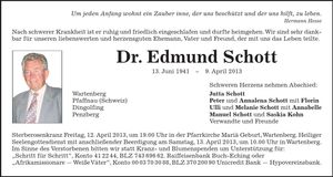 Traueranzeige Edmund Dr. Schott