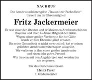 Traueranzeige Fritz Jackermeier