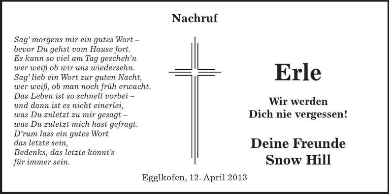 Traueranzeige Erlmeier Christian