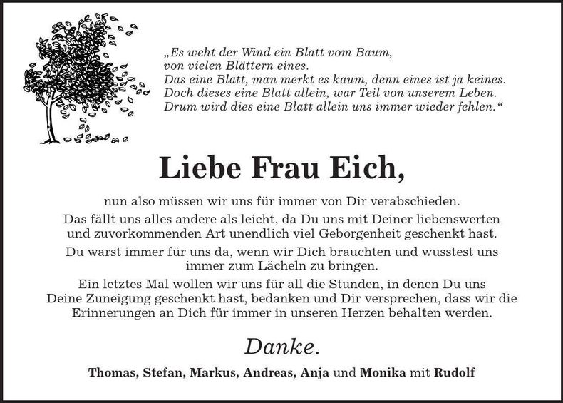 Traueranzeige Rosemarie Eich