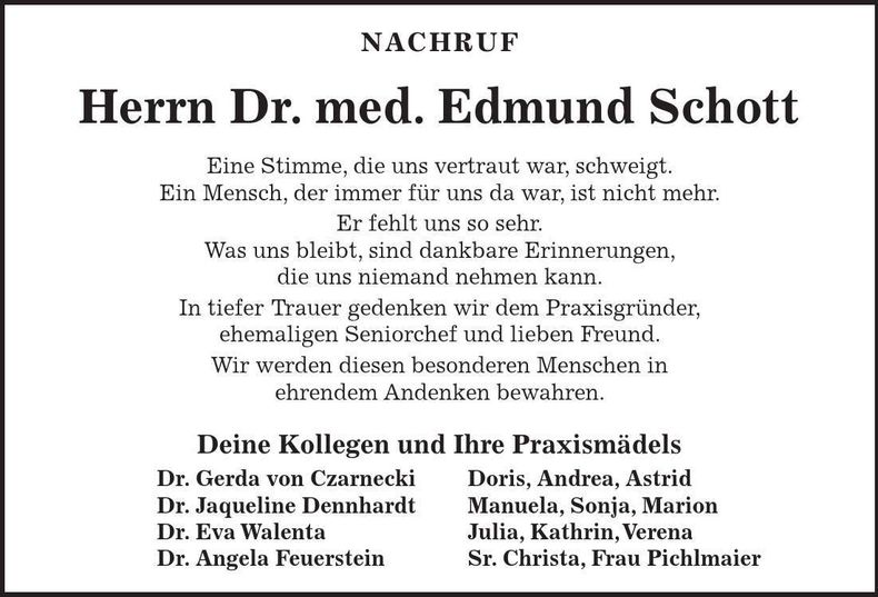 Traueranzeige Edmund Schott