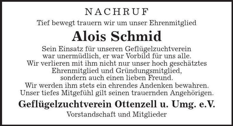 Traueranzeige Alois Schmid
