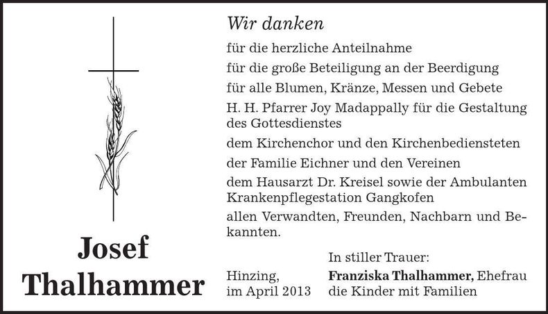 Traueranzeige Josef Thalhammer
