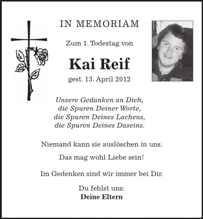 Traueranzeige Kai Reif