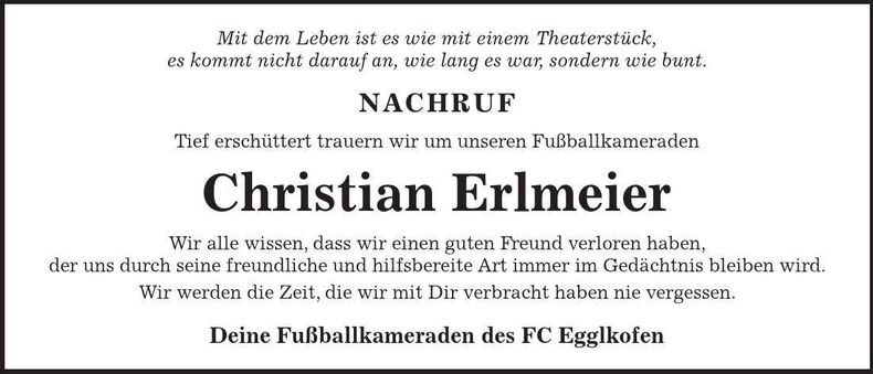 Traueranzeige Christian Erlmeier
