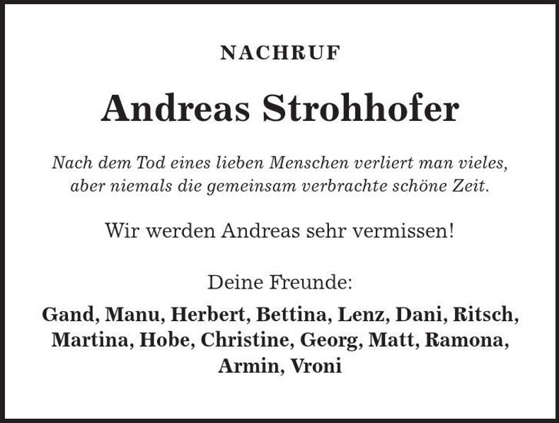 Traueranzeige Andreas Strohhofer