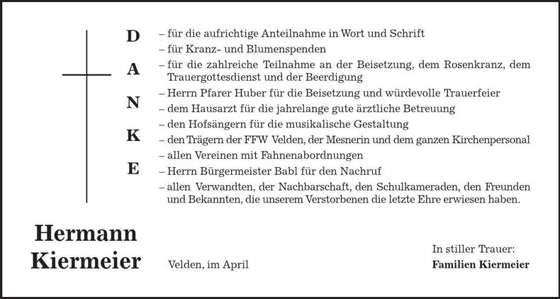Traueranzeige Hermann Kiermeier