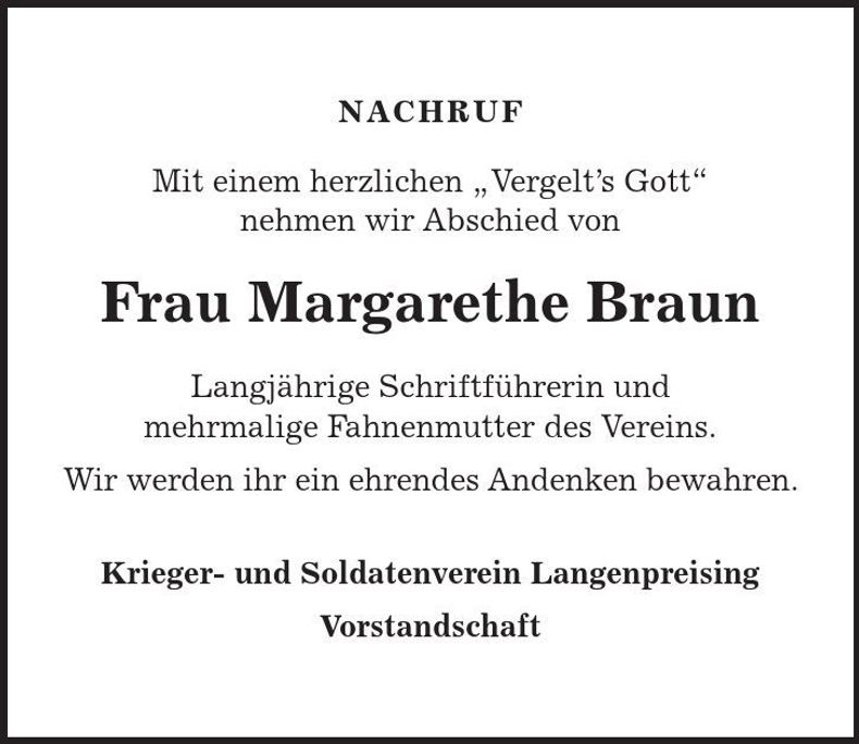Traueranzeige Margarethe Braun