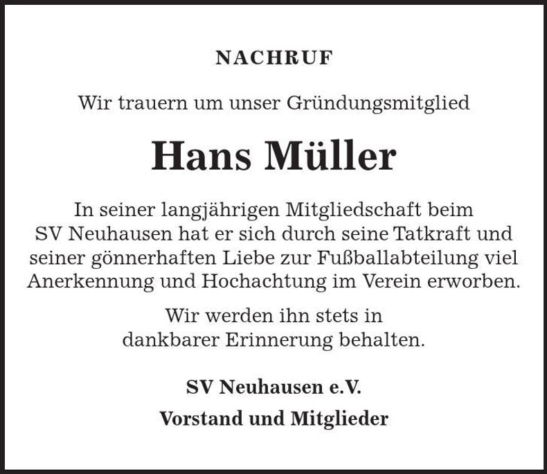 Traueranzeige Hans Müller