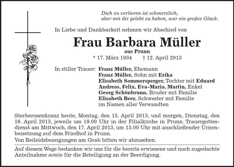 Traueranzeige Barbara Müller
