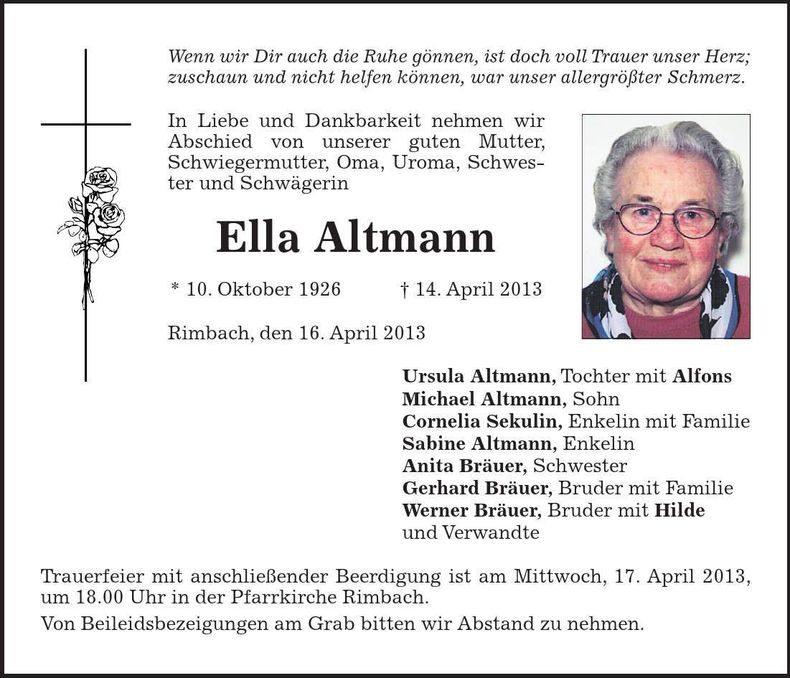 Traueranzeige Ella Altmann