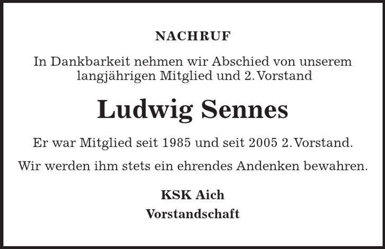 Traueranzeige Ludwig Sennes
