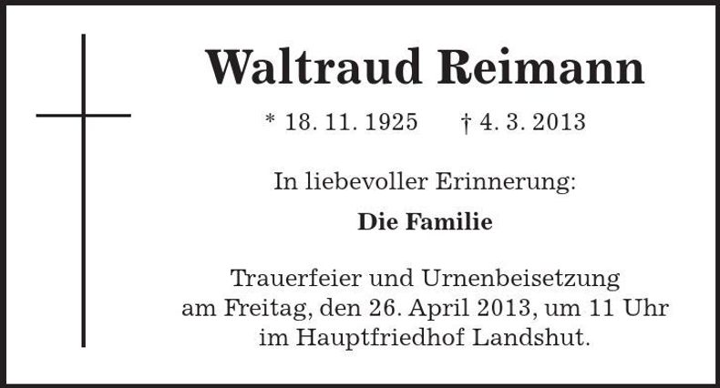 Traueranzeige Waltraud Reimann