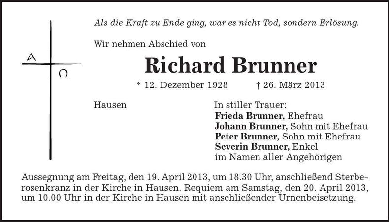 Traueranzeige Richard Brunner