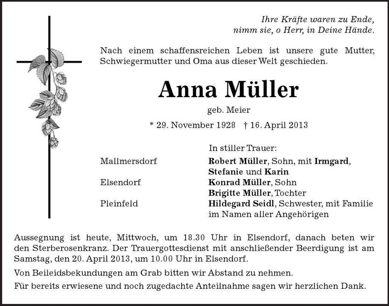Traueranzeige Anna Müller