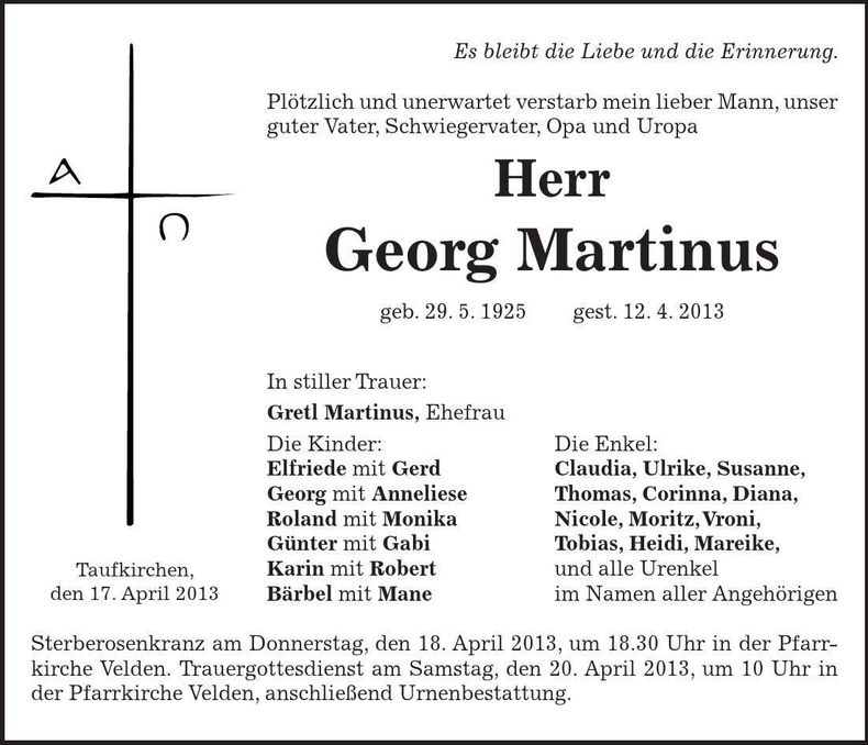 Traueranzeige Georg Martinus