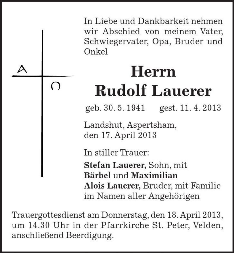 Traueranzeige Rudolf Lauerer