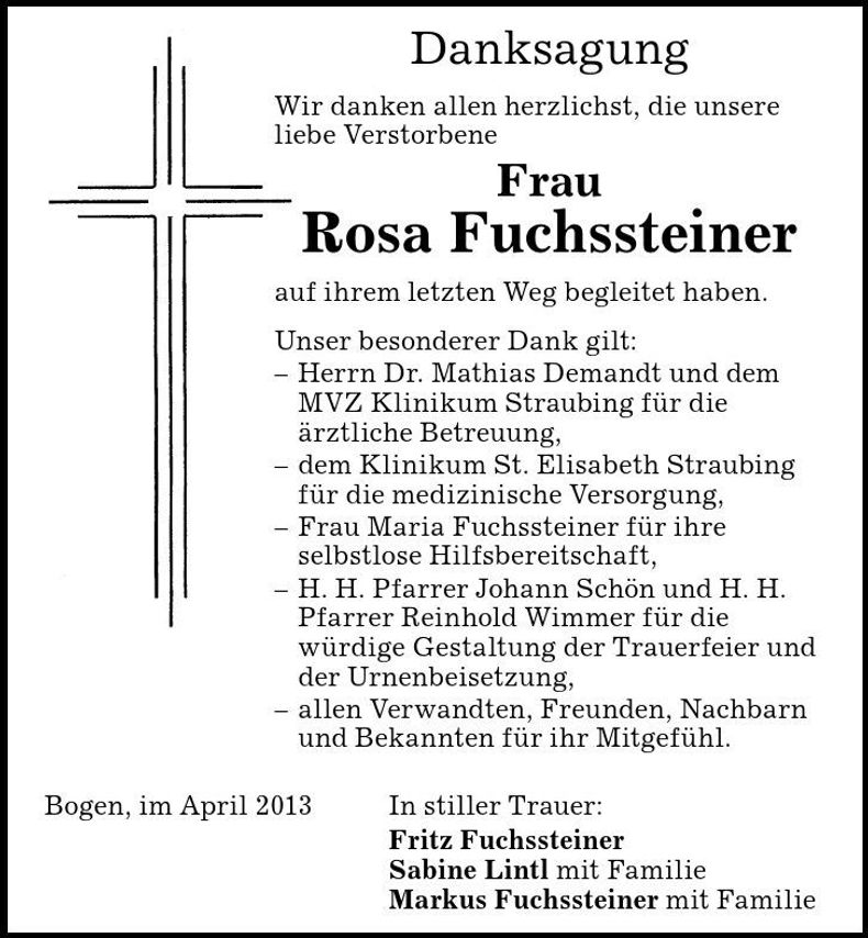 Traueranzeige Rosa Fuchssteiner