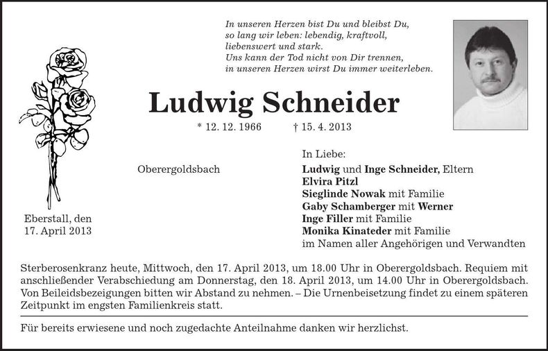 Traueranzeige Ludwig Schneider