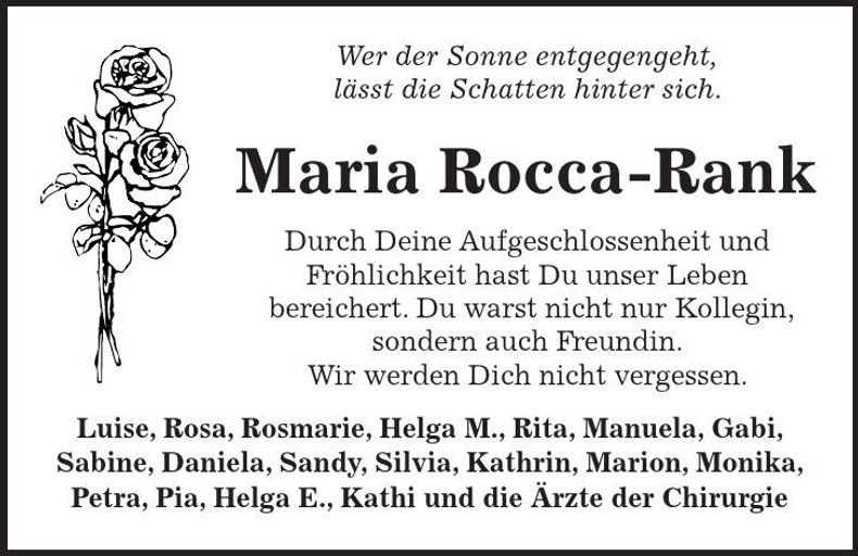 Traueranzeige Maria Rocca-Rank