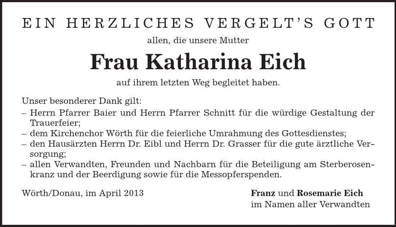Traueranzeige Katharina Eich