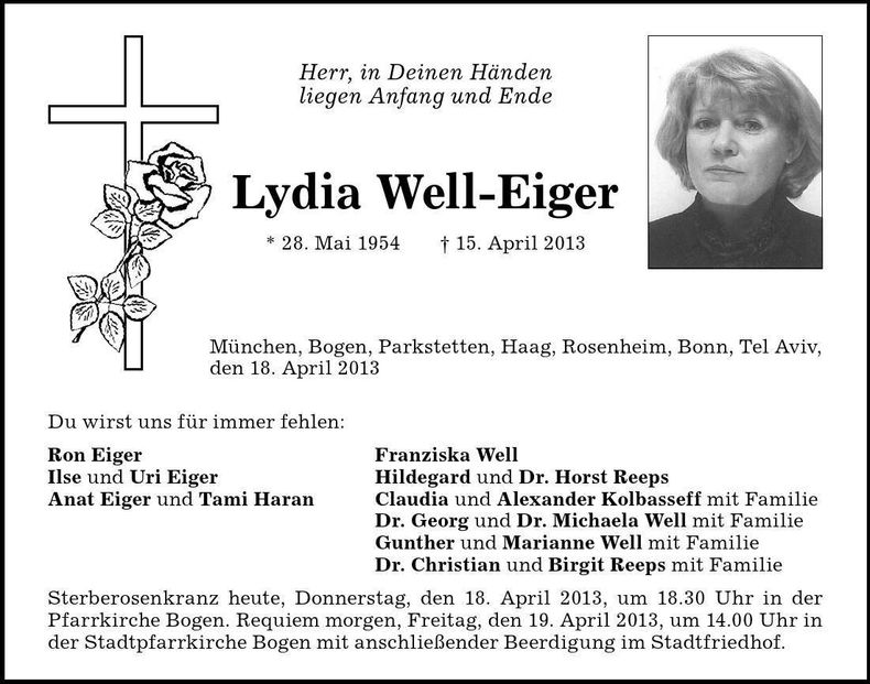 Traueranzeige Lydia Well-Eiger