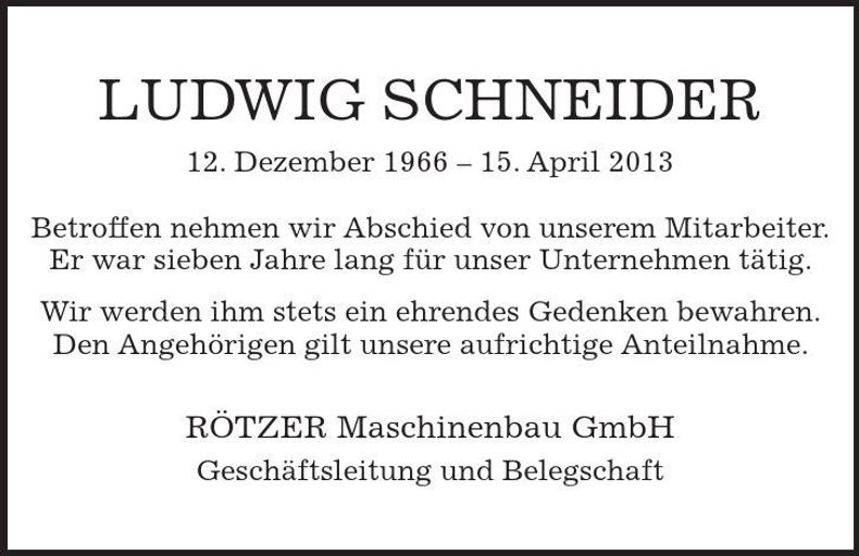 Traueranzeige Ludwig Schneider