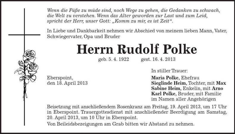 Traueranzeige Rudolf Polke
