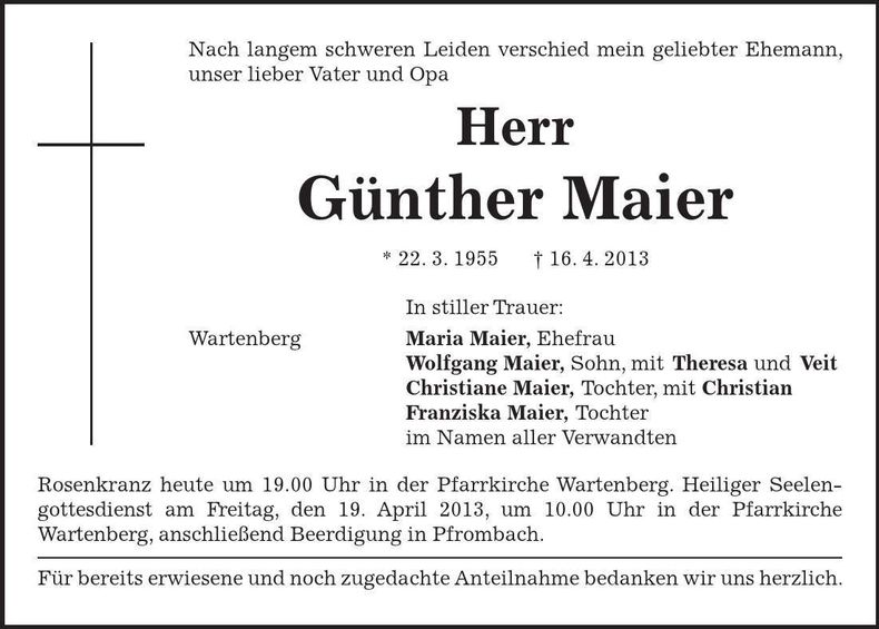 Traueranzeige Günther Maier