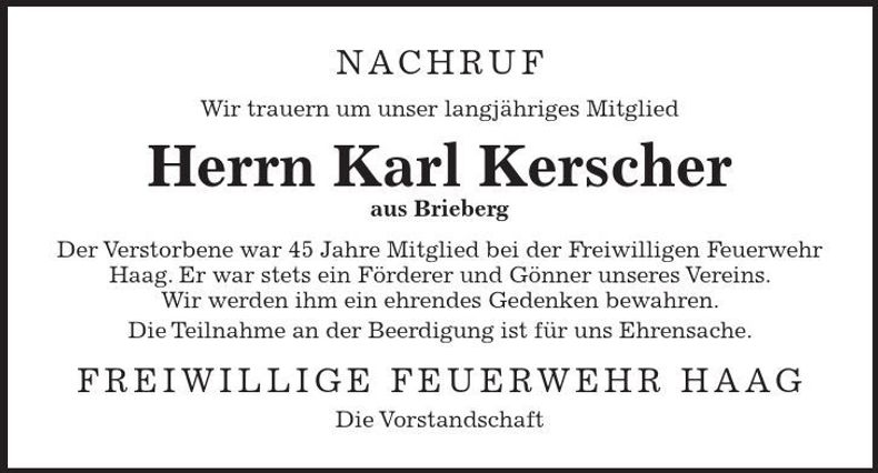 Traueranzeige Karl Kerscher
