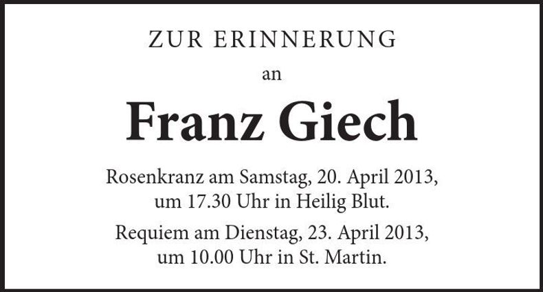 Traueranzeige Franz Giech