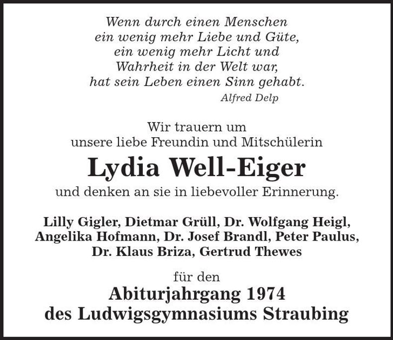 Traueranzeige Lydia Well-Eiger