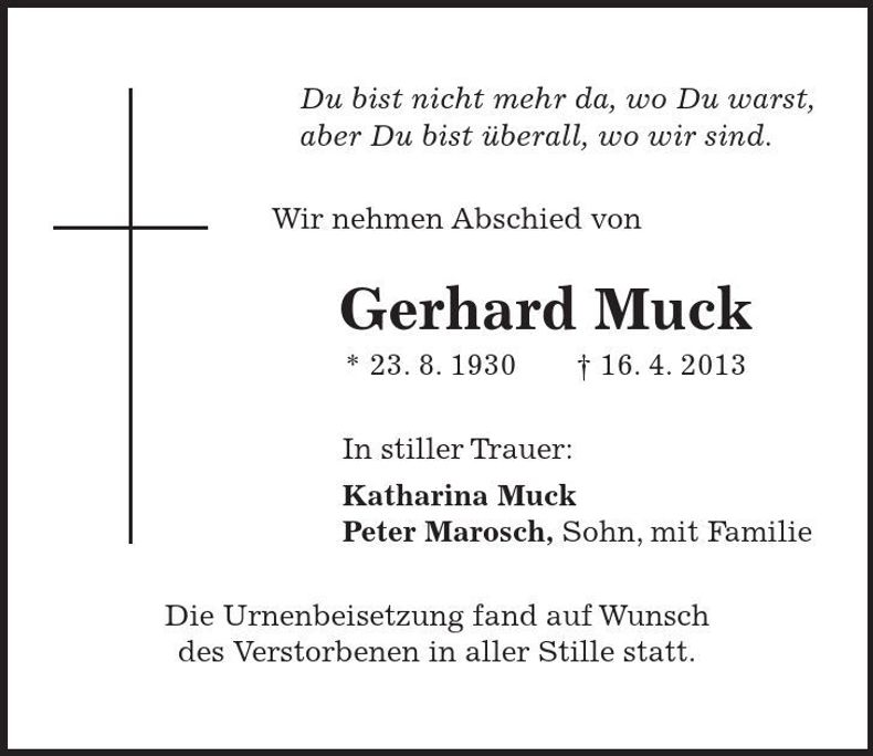 Traueranzeige Gerhard Muck