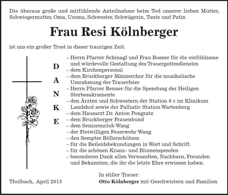 Traueranzeige Resi Kölnberger