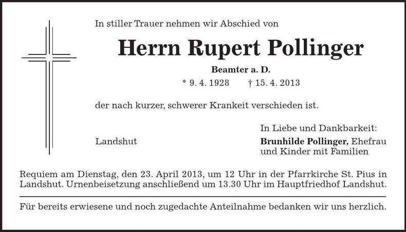 Traueranzeige Rupert Pollinger