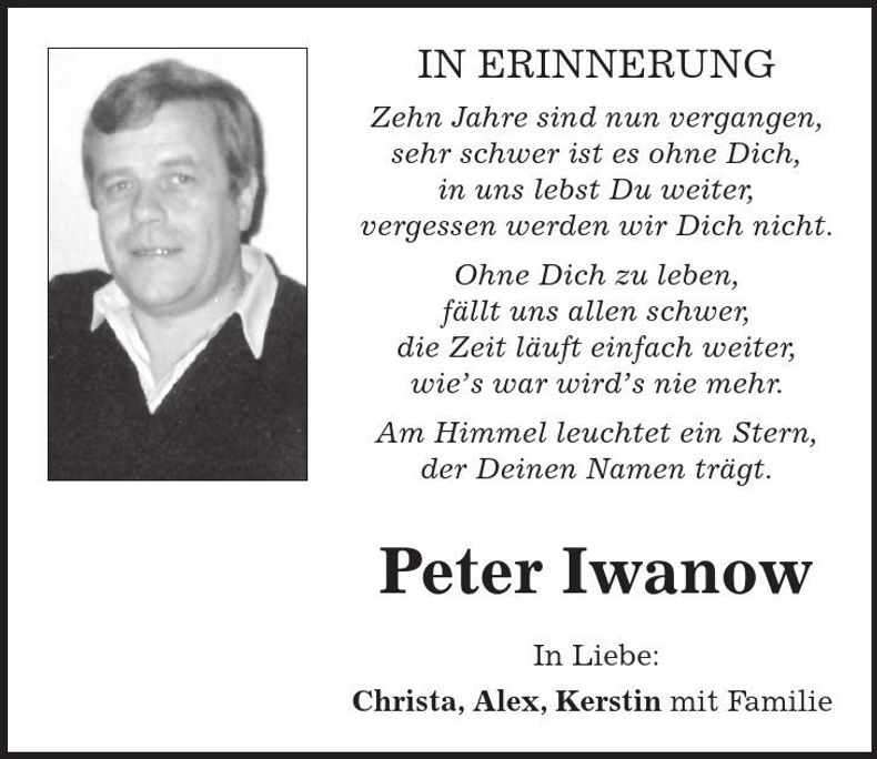 Traueranzeige Peter Iwanow
