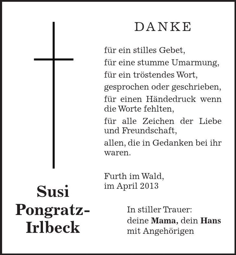 Traueranzeige Susi Pongratz-Irlbeck