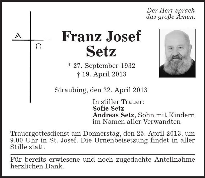 Traueranzeige Josef Setz