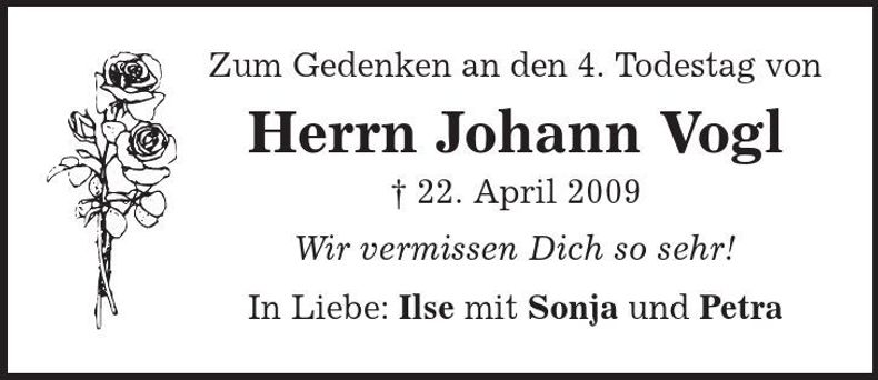 Traueranzeige Johann Vogl