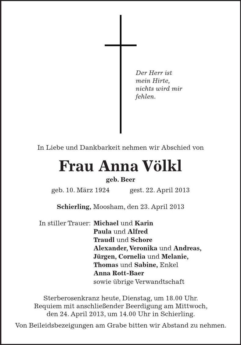 Traueranzeige Anna Völkl