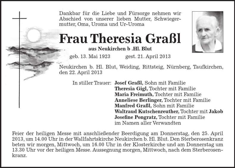 Traueranzeige Therese Graßl