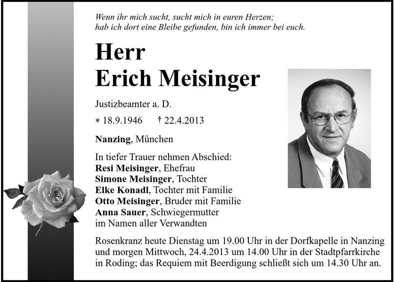 Traueranzeige Erich Meisinger