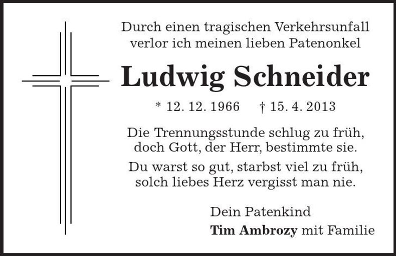 Traueranzeige Ludwig Schneider