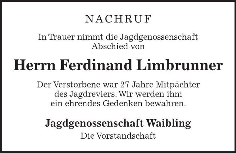 Traueranzeige Ferdinand Limbrunner