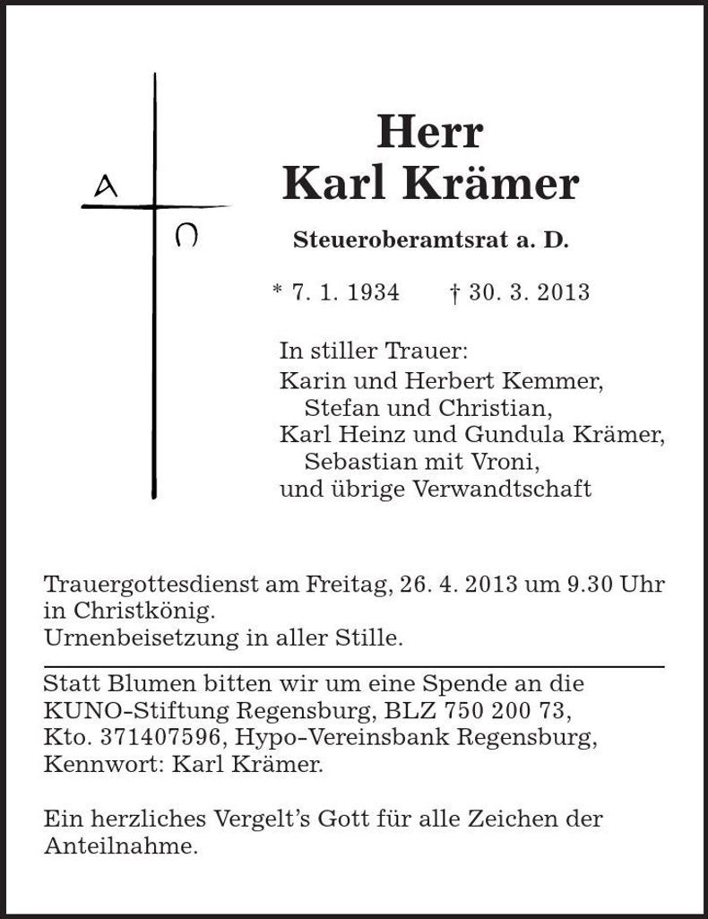 Traueranzeige Karl Krämer