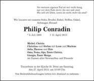 Traueranzeige Philip Conradin